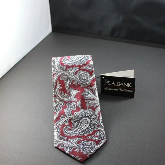 Jos. A. Bank Silk Tie NWT Signature Collection Red Paisley 3.5" Wide 59" Long - Picture 1 of 9